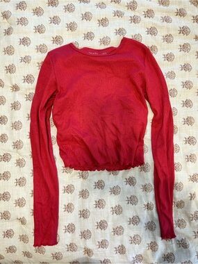 American Eagle Outfitters Pink Ribbed Long-Sleeve Crop Top